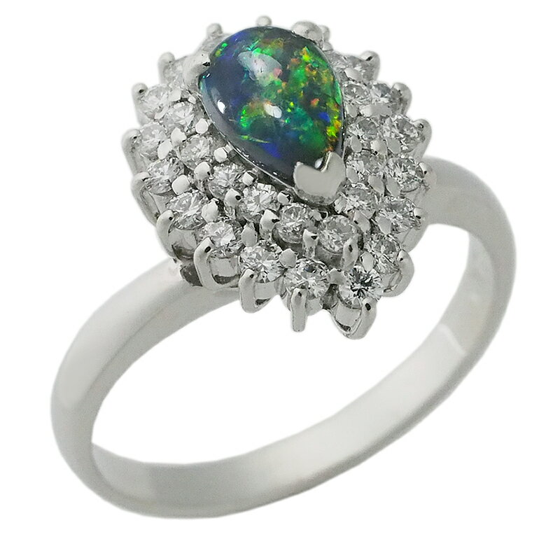 Rakuten - 音羽屋■ ブラックオパール/1.17ct ダイヤ/0.43ct Pt900 デザイン リング 15号 鑑別書付き 仕上済【中古】