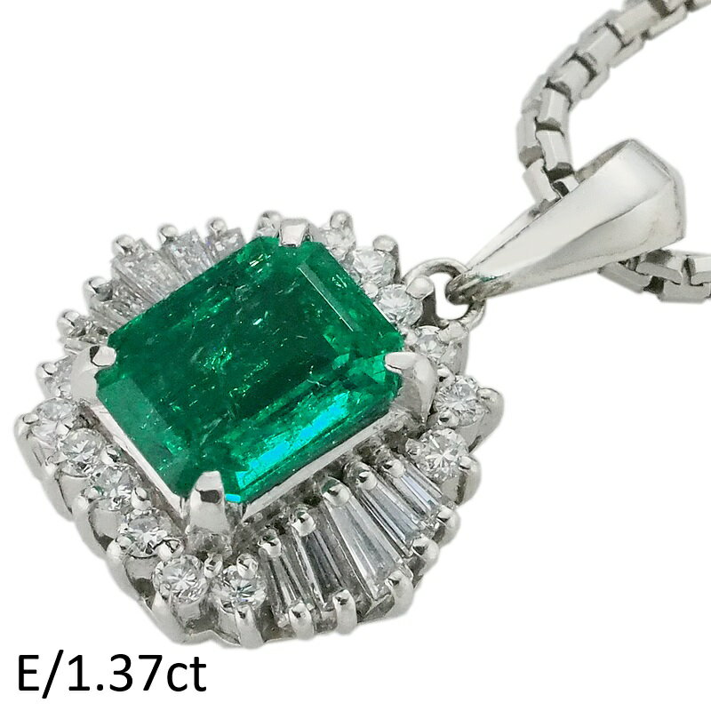 Rakuten - 音羽屋■ エメラルド/1.37ct ダイヤ/0.41ct Pt900/Pt850 ネックレス 鑑別カード付き 仕上済【中古】