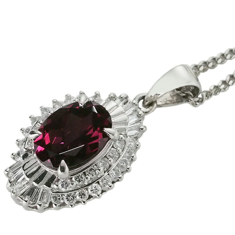 Rakuten - 音羽屋■ ガーネット/1.52ct ダイヤ/0.38ct Pt900/Pt850 ネックレス 鑑別書付き 仕上済【中古】