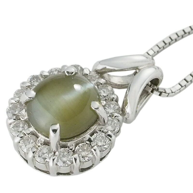 Rakuten - 音羽屋■ クリソベリルキャッツアイ/1.20ct ダイヤ/0.26ct K18WG ネックレス 鑑別カード付き 仕上済【中古】