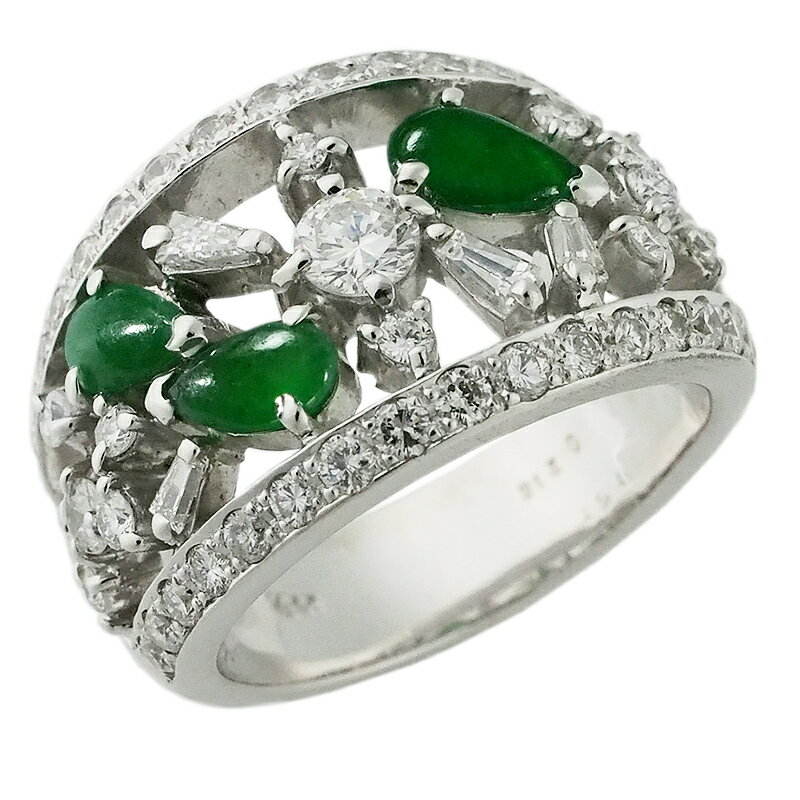 Rakuten - 音羽屋■ 翡翠 ヒスイ/0.216ct ダイヤ/1.51ct K18WG リング 14号 鑑別書付き 仕上済【中古】
