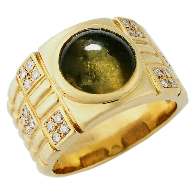 Rakuten - 音羽屋■ キャッツアイ/4.75ct ダイヤ/0.209ct K18YG デザイン リング 14号 鑑別カード付き 仕上済【中古】