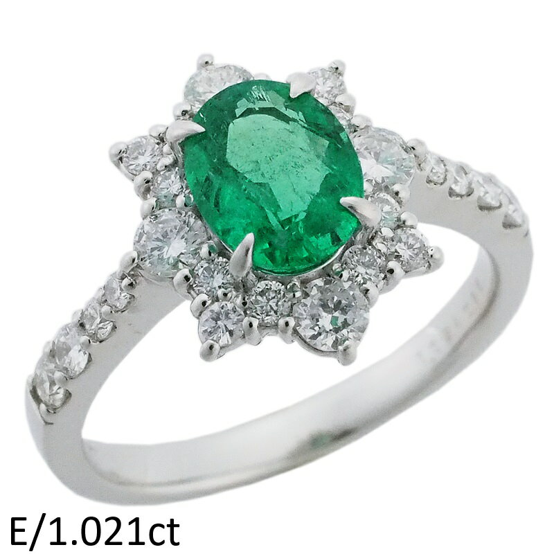 Rakuten - 音羽屋■ エメラルド/1.021ct ダイヤ/0.63ct Pt950 プラチナ デザイン リング 12号 鑑別カード付き 仕上済【中古】