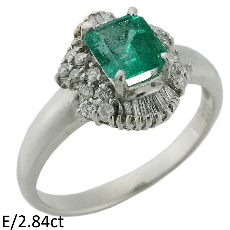 Rakuten - 音羽屋■ エメラルド/2.84ct ダイヤ/0.74ct Pt900 デザイン リング 14.5号 ソーティング付き 仕上済【中古】