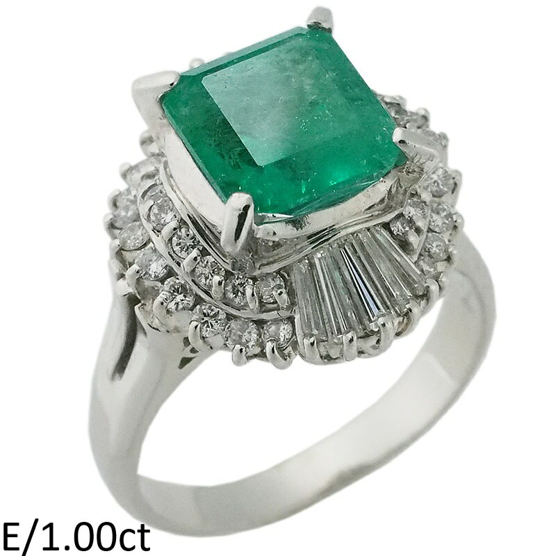 Rakuten - 音羽屋■ エメラルド/1.00ct ダイヤ/0.50ct Pt900 デザイン リング 21号 鑑別カード付き 仕上済【中古】