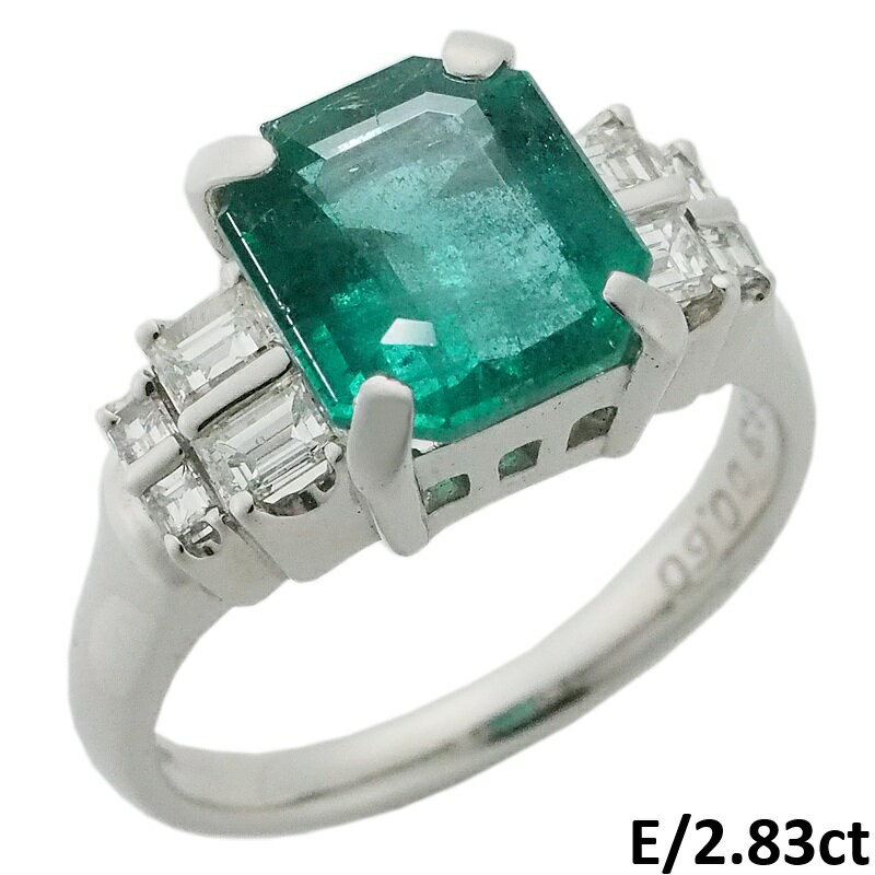 Rakuten - 音羽屋■ エメラルド/2.83ct ダイヤ/0.60ct Pt850 プラチナ デザイン リング 15号 鑑別書付き 仕上済【中古】