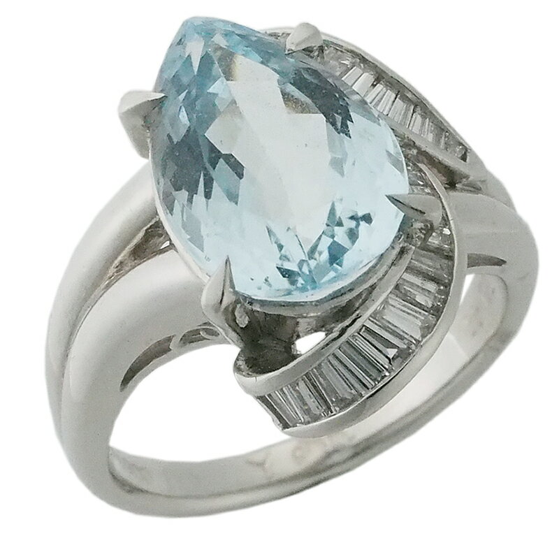 Rakuten - 音羽屋■ アクアマリン/4.07ct ダイヤ/0.41ct Pt900 リング 13号 ソーティング付き 仕上済【中古】