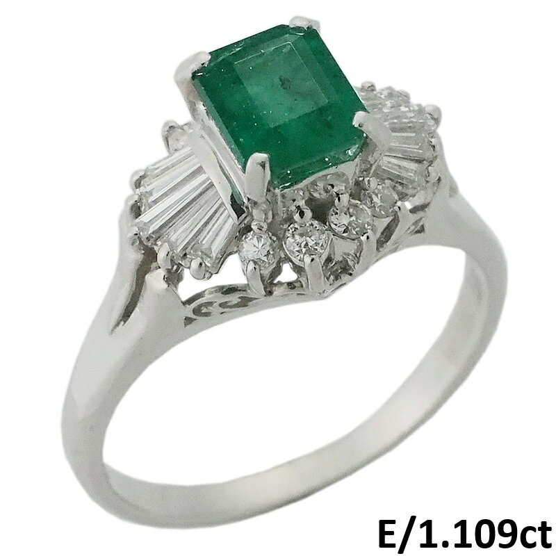 音羽屋■ エメラルド/1.109ct ダイヤ/0.46ct Pt900 デザイン リング 14号 仕上済 鑑...