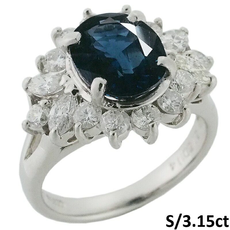 Rakuten - 音羽屋■ サファイア/3.15ct ダイヤ/1.14ct Pt850 デザイン リング 11号 仕上済 鑑別カード付き【中古】