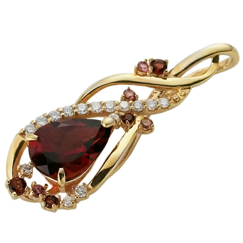 音羽屋■ ガーネット/2.27ct トルマリン/0.06ct 0.13ct ダイヤ/0.18ct K18YG ペンダントトップ 仕上済 鑑別カード付き【中古】