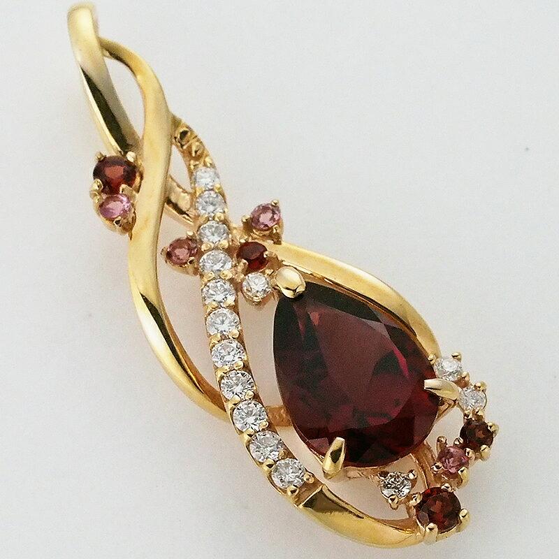 質おとわや楽天市場店の音羽屋■ ガーネット/2.27ct トルマリン/0.06ct 0.13ct ダイヤ/0.18ct K18YG ペンダントトップ 仕上済 鑑別カード付き【中古】｜アングル3
