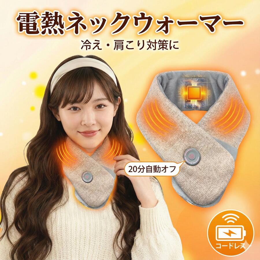 【首・腰にも使える 電熱マフラー】マフラー コードレス 電熱マフラー ウォームリング ネックウォーマー 充電式首用カイロ 温感ネックリング ネックヒーター ネックウォーマー 首掛けヒーター 首 温熱 急速発熱 35-55℃ 首暖め 肌触りいい ギフト 秋冬 屋外 マフラー