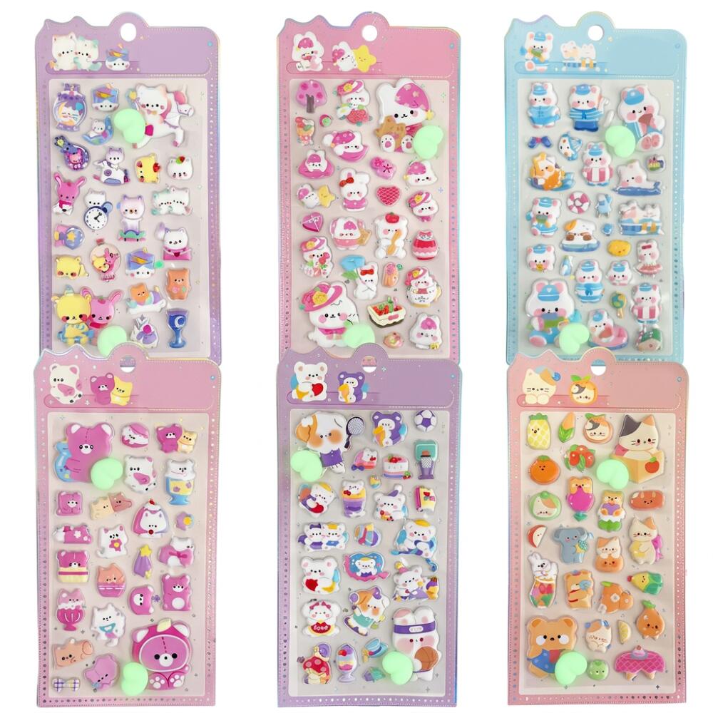 【暗闇で光る★超可愛い】6枚セット 夜光 おしり ぷにぷにシール ぷくぷく 3D マシュマロ シール キャラクター ふわふわ もちもち もっちり スクイーズ ステッカー デコ 蓄光 肉球 アニマル パンダ 犬 猫 狐 動物 デコレーション 送料無料 otskr-10000426 オツカレ パッケージ画像