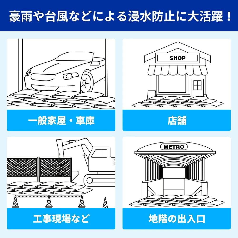 【10枚セット★ワイドカバー】吸水土のう 簡易土のう袋 土不要 水で膨らむ たっぷり...