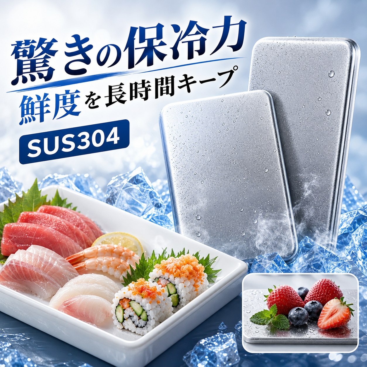 メーカー希望小売価格はメーカーサイトに基づいて掲載しています 商品名 SUS304ステンレス製 高伝導保冷剤 特徴 【驚異の保冷力】室温26℃環境下での検証では、一般的な保冷剤と比べ、12時間後の温度差が約9.9℃！冷たさが長持ちし、食材・飲料の鮮度をしっかりキープします。 【約2.5倍の冷却スピード】高伝導ステンレスで瞬間冷却！従来品よりも早く一気に冷やし、長時間冷感をキープします。 【安心・安全設計】SUS304ステンレス採用！サビに強く、ニオイ移りしにくいので、食品と一緒でも安心して使えます。 【結露しにくく使いやすい】パクっとつかみ、結露しにくい設計。バックやクーラーボックス内が濡れる心配がなく、いつでも快適に使えます。 【繰り返し使えて経済的】食洗機対応で汚れが落ちやすく、清潔に保てます。何度も繰り返し使えるのでエコで経済的です。 こんな方におすすめ お弁当の鮮度が気になる方 通勤・通学・運動会・キャンプ・釣り・BBQを楽しむ方 お買い物後の生鮮食品の鮮度保持に スポーツや部活動の暑さ対策に 停電時や災害備蓄用に常備したい方 結露でバッグが濡れるのが嫌な方 仕様 ・素材：SUS304ステンレス ・サイズ：約17.5cm × 高さ11.5cm ・重量：約463g ・保冷持続時間：最大約6時間（室温26℃環境下） ・冷却時間：約4時間以上冷やしてご使用ください ・対応：冷凍・冷蔵・食洗機 ・繰り返し使用可能 ご使用方法 1. 使用前に水で軽く洗います。 2. 冷凍庫で約4時間以上しっかり冷やします。 3. 保冷バッグやランチボックスに入れて使用します。 4. 冷たさをキープしておいしく楽しみましょう。 ※使用後は水で洗い、よく乾かしてから冷凍庫へ戻すと、清潔に長くご使用いただけます。