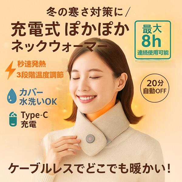 【過熱防止機能付きで安全】電熱マフラー コードレス スカーフ ヒート マフラー ヒーター 電熱スカーフ 温熱マフラー ヒートマフラー ネックウォーマー あったか 首巻き 首元 防寒グッズ レディース 大人 かわいい 軽量