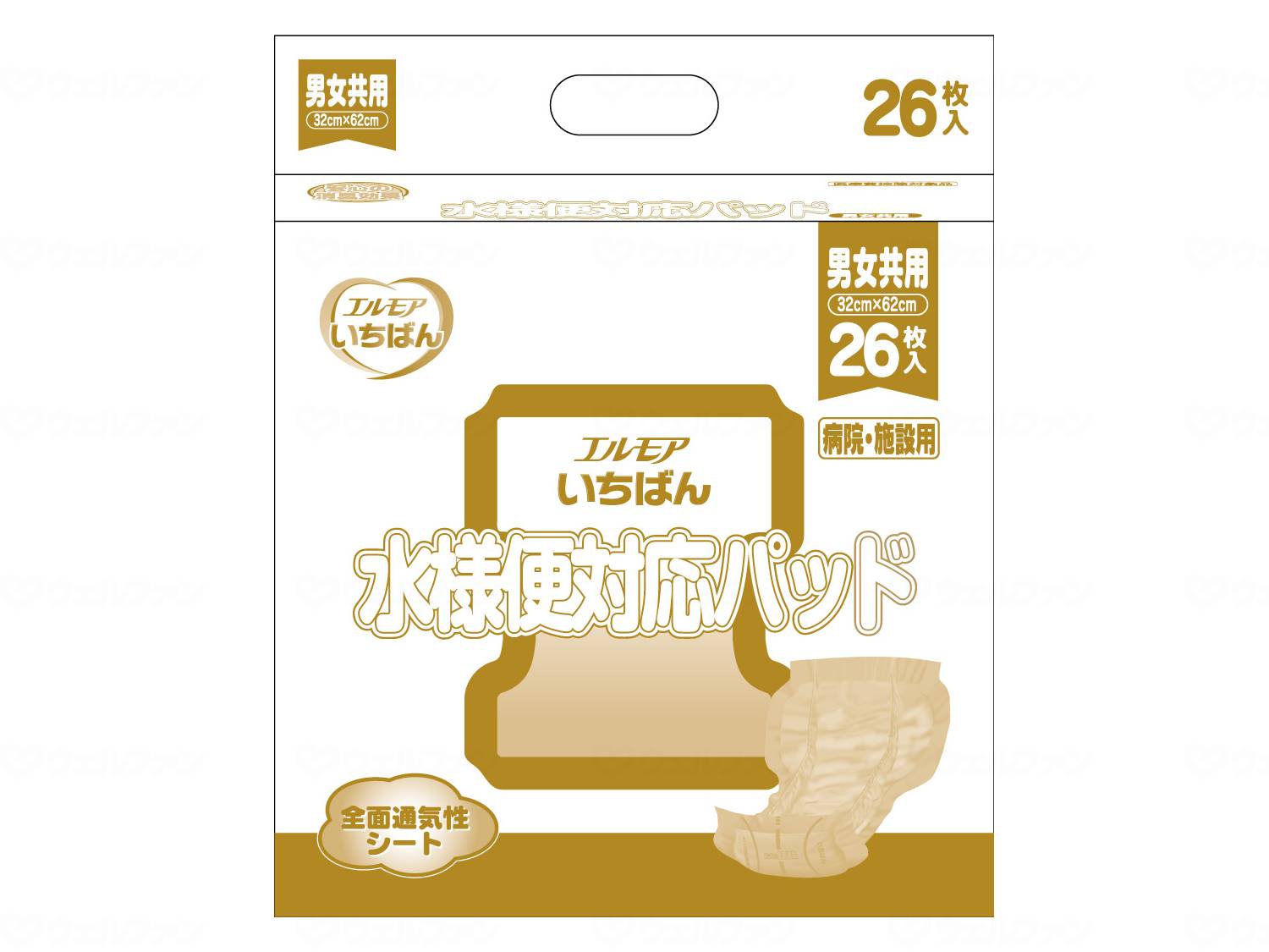 エルモアいちばん水様便対応パッド 455521 26枚 4個入り カミ商事 │ 尿取りパッド パッドタイプ オムツ..