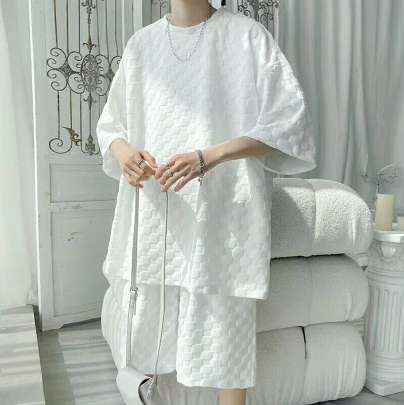 メンズ Tシャツ 上下セット チェック柄 夏 2点セット セットアップ 半袖Tシャツ ショートパンツ ジャージ ポケット付き ハーフパンツ 涼しい 薄手 無地 ゆったり 大きいサイズ スポーツウェア 運動着 吸汗速乾 通気性 ストレッチ 軽量 洗濯機可 普段着 リラックス 部屋着