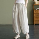 リネンパンツ ワイドパンツ レディース 夏服 バールンパンツ ウエストゴム ポケット 無地 着やすい 楽チン ボトムズ ズボン パンツ 春夏 九分丈 ゆったり
