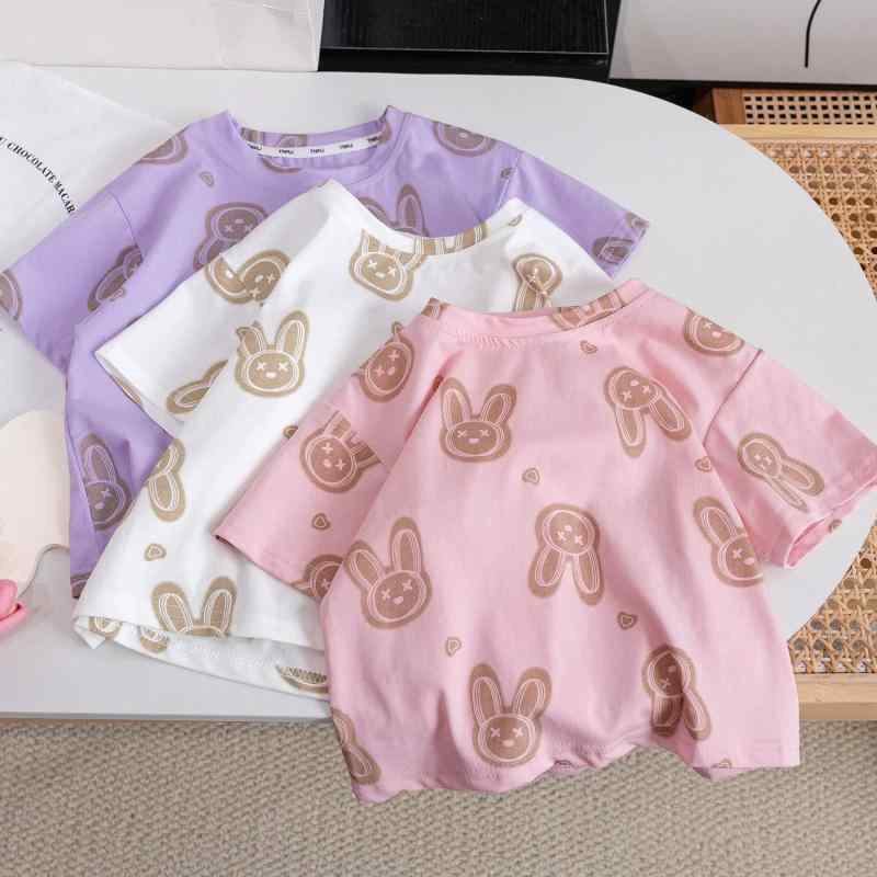 Tシャツ 女の子 キッズ コットン 半袖 クルーネック プリント 吸湿速乾 柔らかい肌触り 動物柄 カジュアル かわいい 普段使い 春夏 ピンク ホワイト パープル ブルー(4)