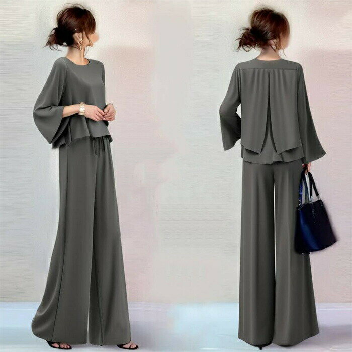セットアップ パンツスーツ ブラウス トップス ワイドパンツ 長袖 パンツ 体型カバー ワイド 半袖 冬 パンツセット 秋 フレア袖 フレア ゆったり 通勤OL 可愛い 20代 30代 40代 50代 大きいサイズ フォーマル レディース オフィス