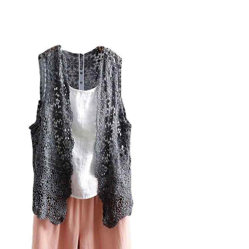 ジレ レディース 綿 コットン クロシェ編み かぎ編み レース 透かし編み Vネック ノースリーブ ショート丈 ゆったり ルーズ レトロ ヴィンテージ 羽織り カーディガン リゾート カジュアル ボヘミアン 普段使い トップス(x2)