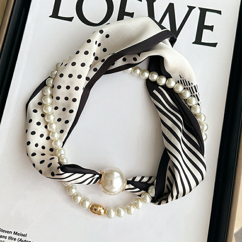 シルクスカーフ パールネックレス マグネット留め具付き 小さめ ネックガード レディース ネックデコレ..