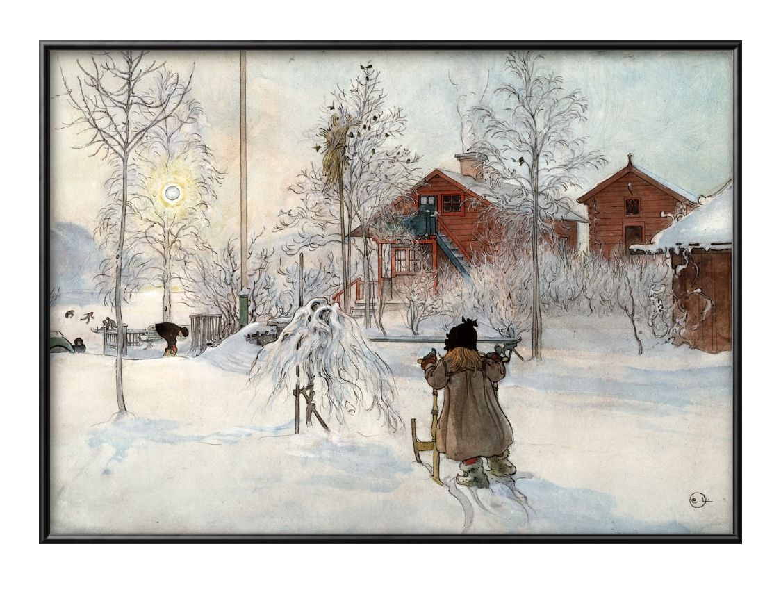 カール ラーション 前庭と洗濯小屋 A3 サイズ ポスター アート おしゃれ 絵画 インテリア 北欧 イラスト マット紙 艶消し アートパネル 額 フレーム デ...