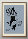 猫 ネコ ジャズ ギター A3 サイズ ポスター アート おしゃれ 絵画 インテリア 北欧 イラスト マット紙 艶消し アートパネル 額 フレーム デザイン 壁...