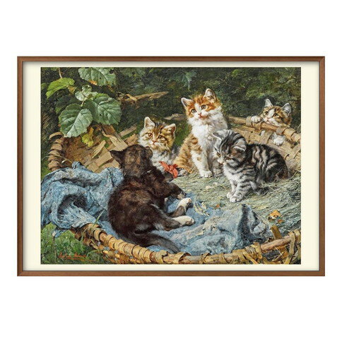 ジュリアス アダム 籠の中の五匹の猫 A3 サイズ ポスター アート おしゃれ 絵画 インテリア 北欧 イラ..