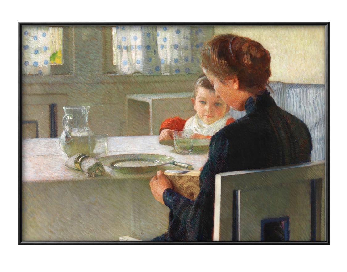 カール モル テーブルで母と子 A3 サイズ ポスター アート おしゃれ 絵画 インテリア 北欧 イラスト マット紙 艶消し アートパネル 額 フレーム デザイ...