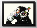 ポスター アート おしゃれ 絵画 インテリア バンクシー Dj Monkey A3サイズ 北欧 イラスト マット紙 艶消し アートパネル 額 フレーム デザイン...