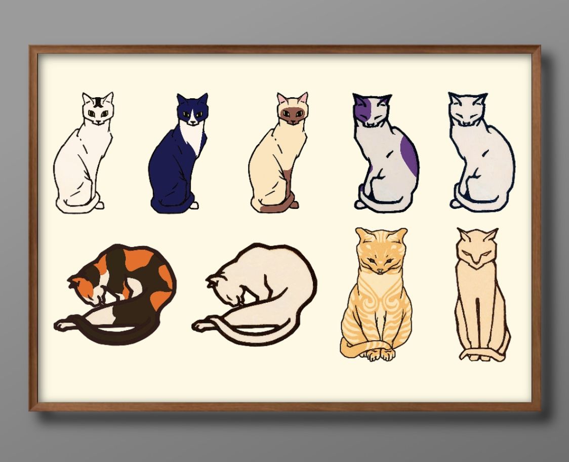 猫 ネコ ビンテージ ジュリー ド グリーグ A3 サイズ ポスター アート おしゃれ 絵画 インテリア 北欧 イラスト マット紙 艶消し アートパネル 額 フ...