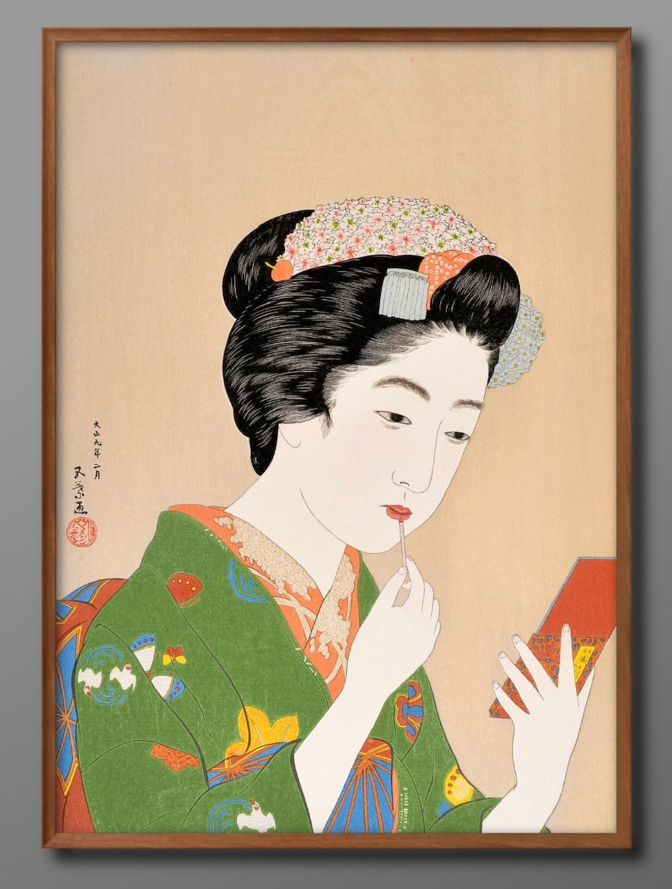 橋口五葉 紅筆を持てる女 A3 サイズ ポスター アート おしゃれ 絵画 インテリア 北欧 イラスト マット紙 艶消し アートパネル 額 フレーム デザイン 壁...