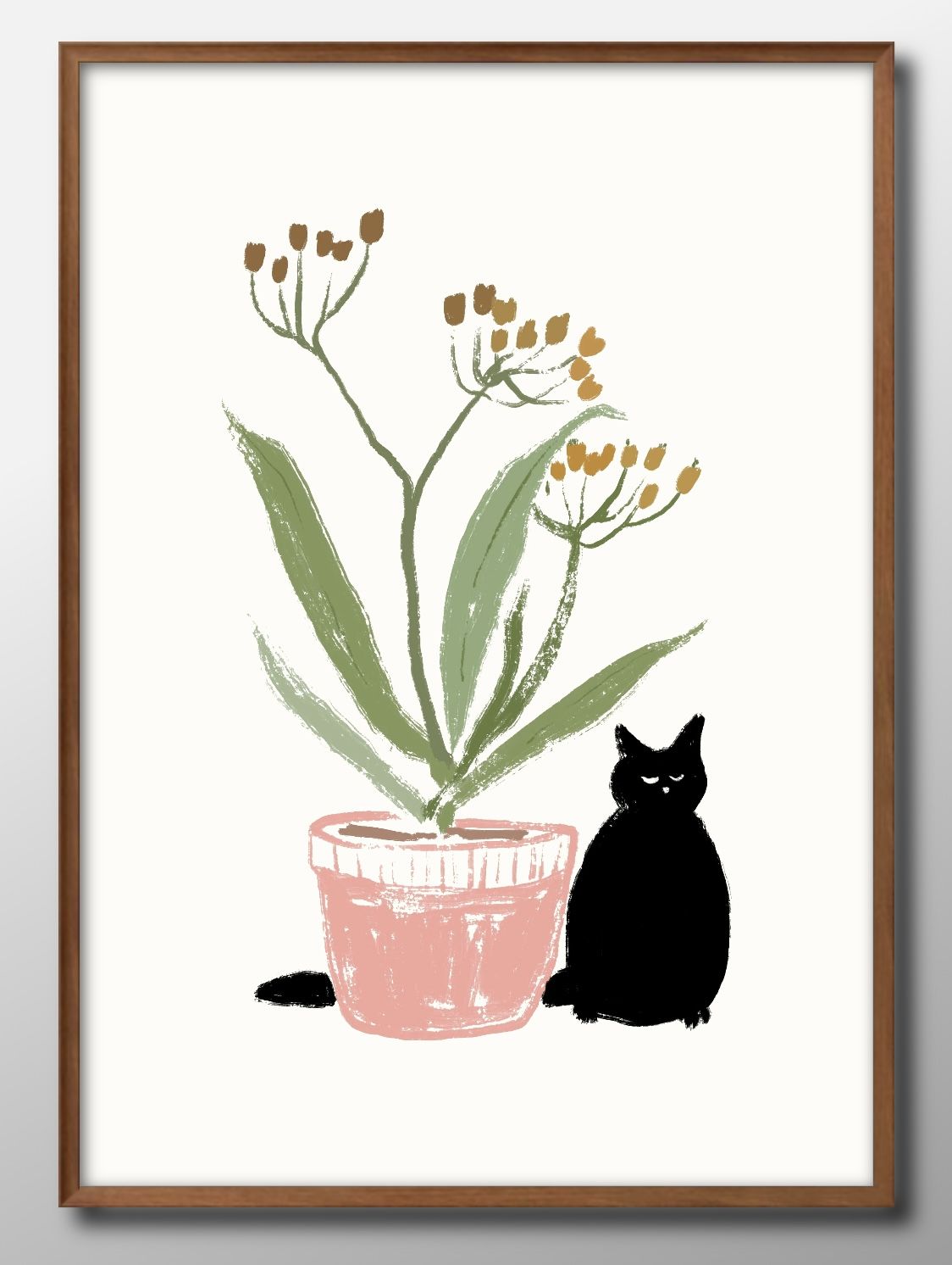 猫 ネコ 黒猫 花 ボタニカル A3 サイズ ポスター アート おしゃれ 絵画 インテリア 北欧 イラスト マット紙 艶消し アートパネル 額 フレーム デザイ...