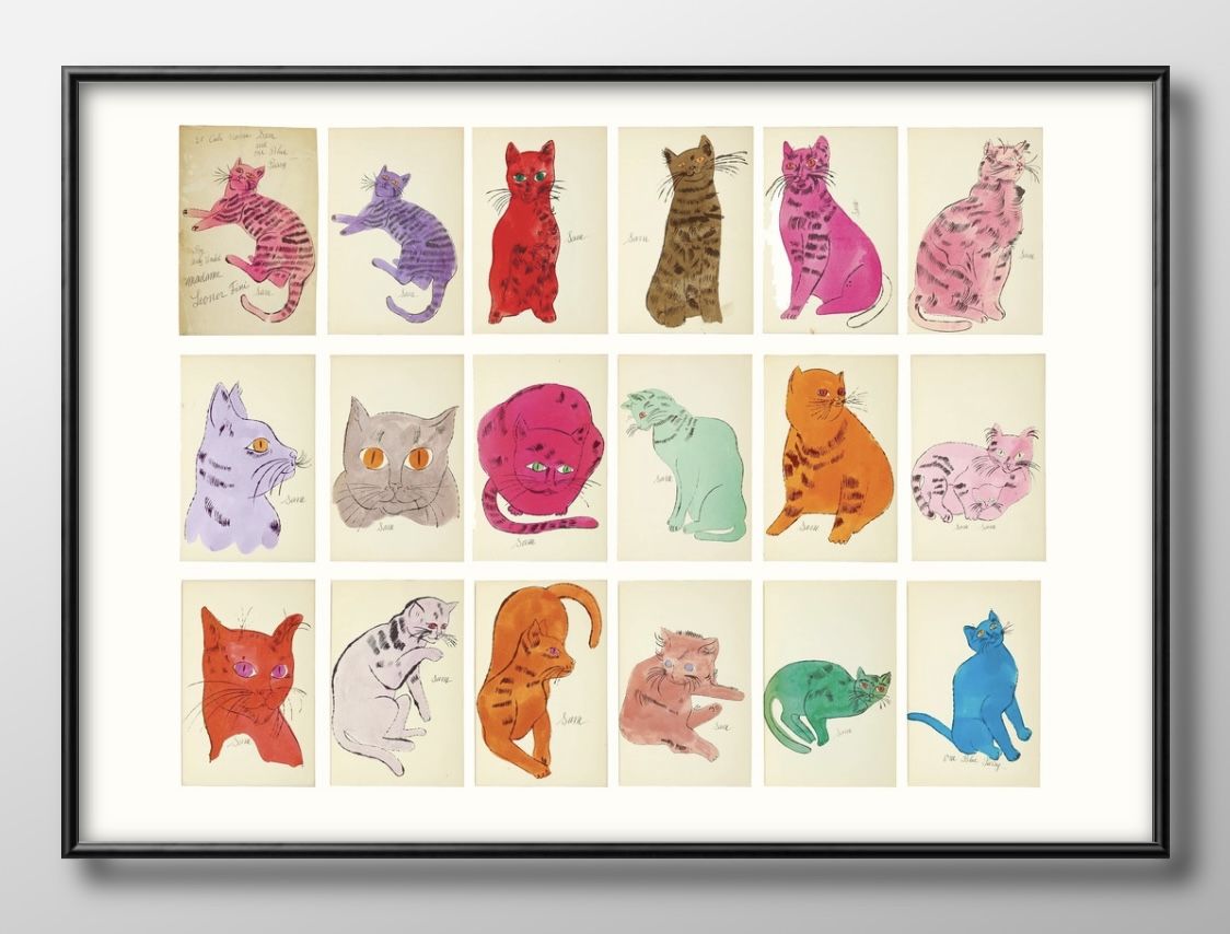 アンディ ウォーホル 猫 ネコ A3 サイズ ポスター アート おしゃれ 絵画 インテリア 北欧 イラスト マット紙 艶消し アートパネル 額 フレーム デザイ...