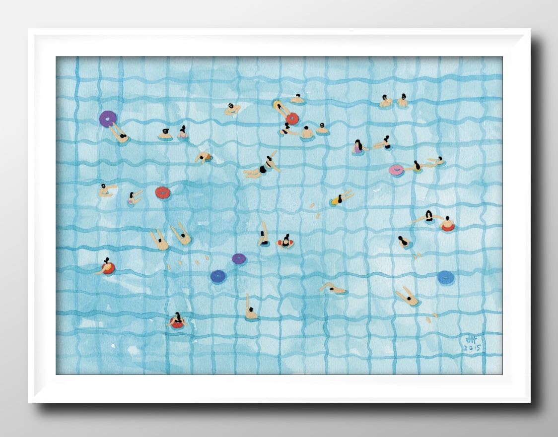 夏の風景 プール スイミング A3 サイズ ポスター アート おしゃれ 絵画 インテリア 北欧 イラスト マット紙 艶消し アートパネル 額 フレーム デザイン...