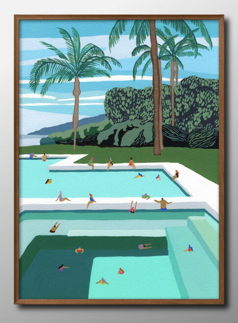 ハワイ 南国 ヤシ プール 夏 サマー A3 サイズ ポスター アート おしゃれ 絵画 インテリア 北欧 イラスト マット紙 艶消し アートパネル 額 フレーム...