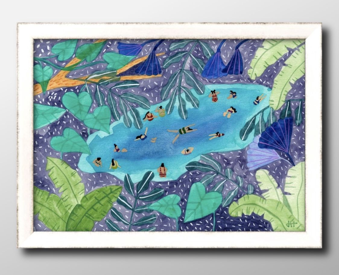 夏の風景 ハワイ Hawaii プール A3 サイズ ポスター アート おしゃれ 絵画 インテリア 北欧 イラスト マット紙 艶消し アートパネル 額 フレーム...