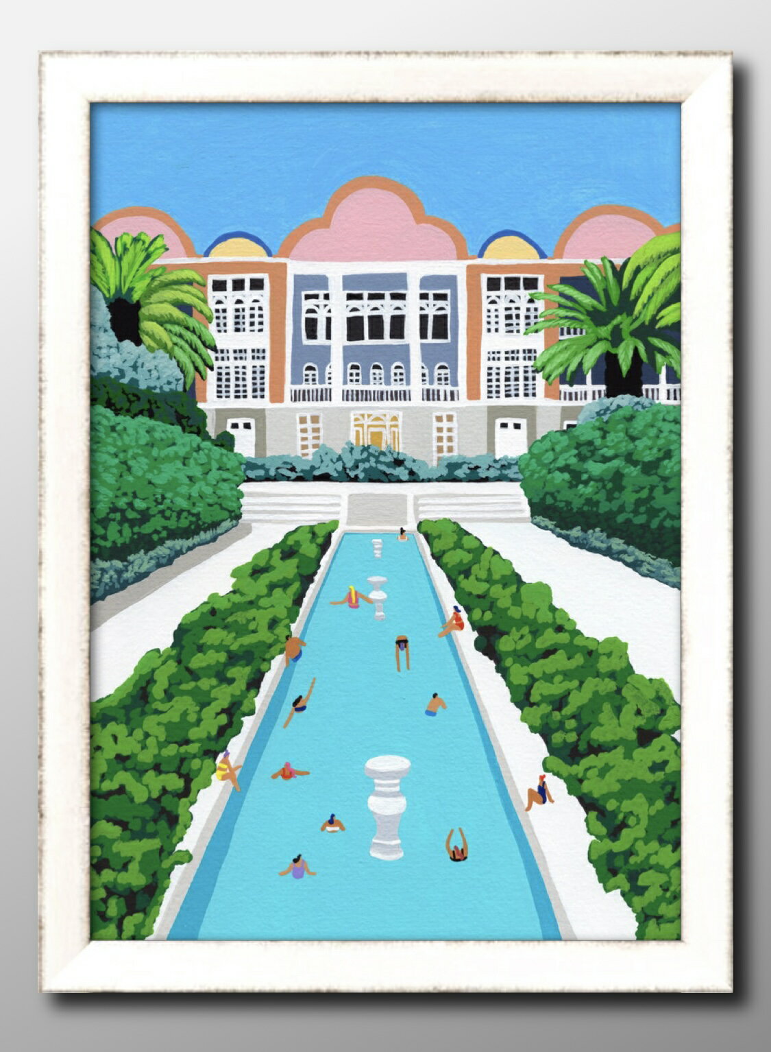 夏の風景 ハワイ Hawaii プール A3 サイズ ポスター アート おしゃれ 絵画 インテリア 北欧 イラスト マット紙 艶消し アートパネル 額 フレーム...