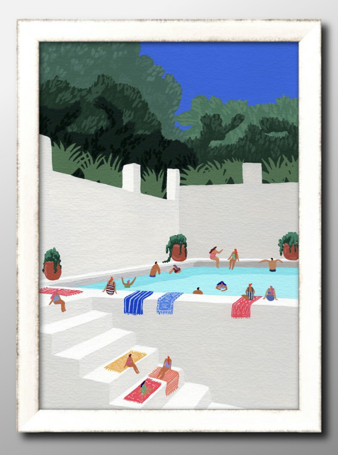 夏の風景 ハワイ Hawaii プール A3 サイズ ポスター アート おしゃれ 絵画 インテリア 北欧 イラスト マット紙 艶消し アートパネル 額 フレーム...