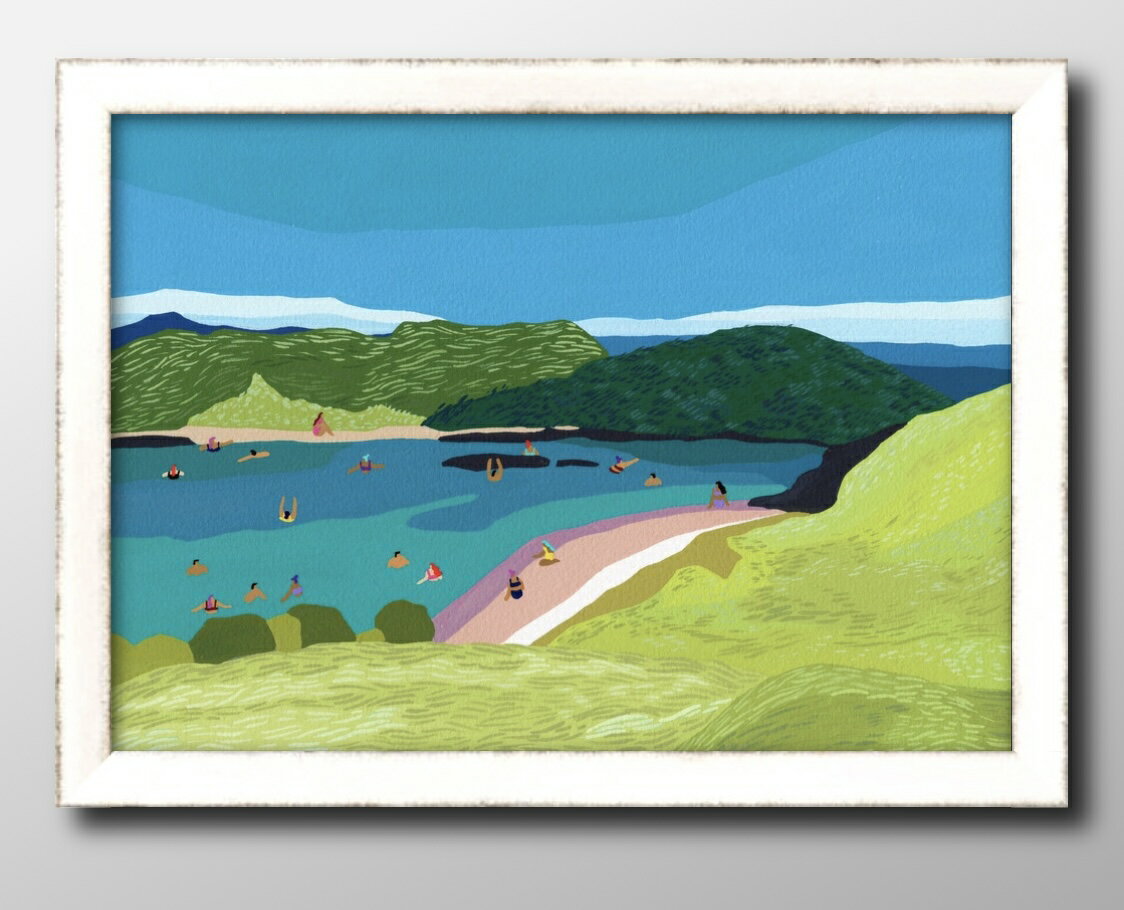 夏の風景 ハワイ ビーチ 海水浴 A3 サイズ ポスター アート おしゃれ 絵画 インテリア 北欧 イラスト マット紙 艶消し アートパネル 額 フレーム デザ...