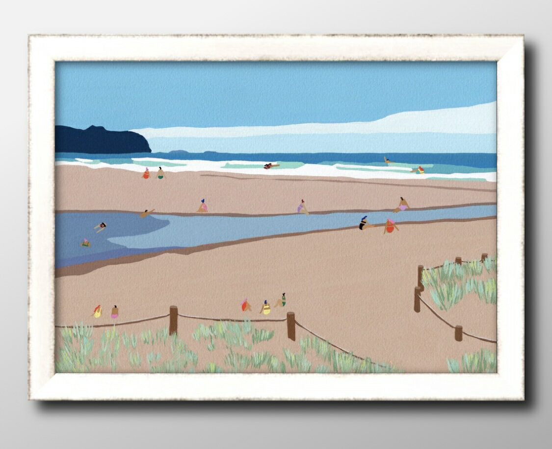 夏の風景 ビーチ 砂浜 サマー A3 サイズ ポスター アート おしゃれ 絵画 インテリア 北欧 イラスト マット紙 艶消し アートパネル 額 フレーム デザイ...