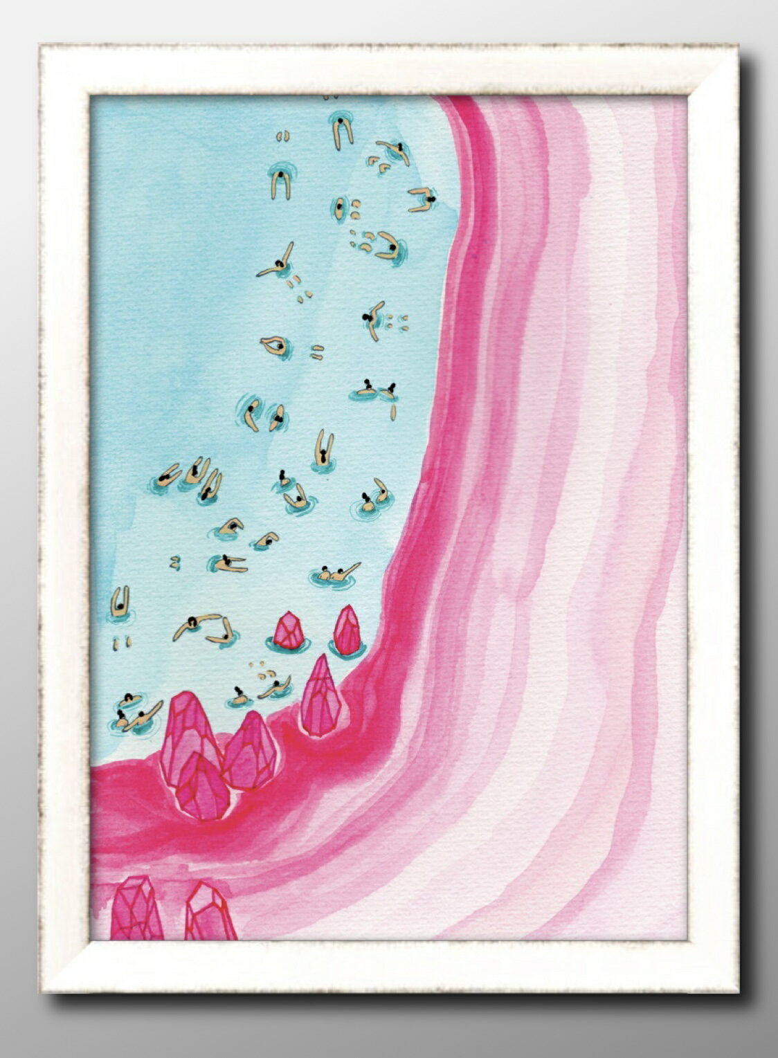 海水浴 夏 サマー ピンクビーチ A3 サイズ ポスター アート おしゃれ 絵画 インテリア 北欧 イラスト マット紙 艶消し アートパネル 額 フレーム デザ...