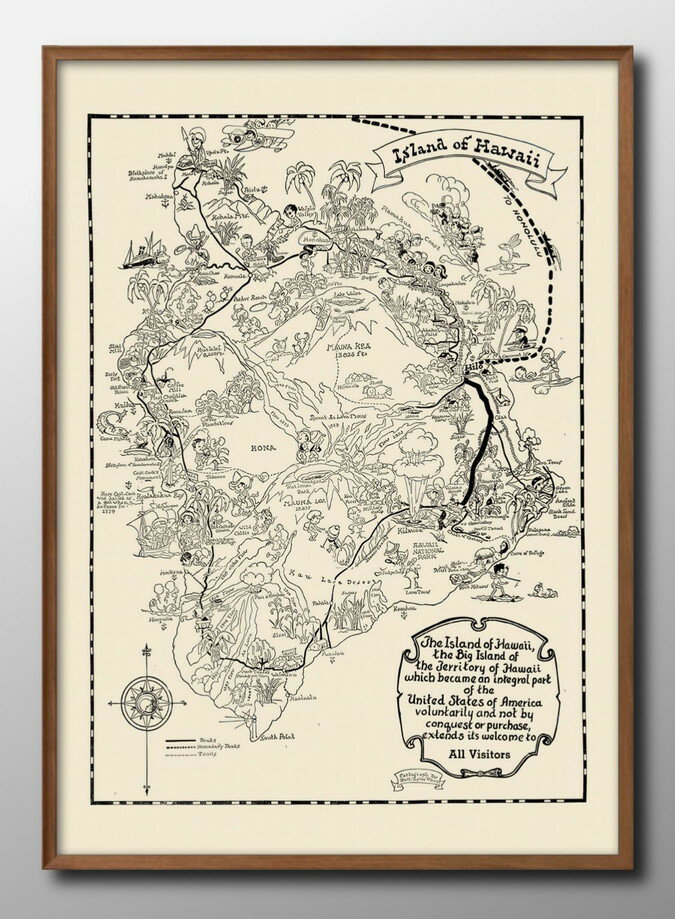 ハワイ トラベルマップ 地図 A3 サイズ ポスター アート おしゃれ 絵画 インテリア 北欧 イラスト マッ..