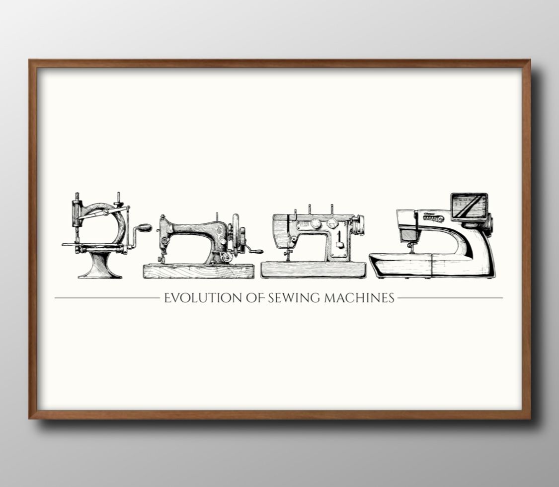 ミシン 服飾 ファッション A3 サイズ ポスター アート おしゃれ 絵画 インテリア 北欧 イラスト マット紙 艶消し アートパネル 額 フレーム デザイン ...