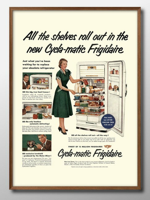 ビンテージ 冷蔵庫を開ける女性 A3 サイズ ポスター アート おしゃれ 絵画 インテリア 北欧 イラスト マット紙 艶消し アートパネル 額 フレーム デザイ...