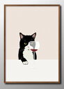 猫とワイン ネコ A3 サイズ ポスター アート おしゃれ 絵画 インテリア 北欧 イラスト マット紙 艶消し アートパネル 額 フレーム デザイン 壁掛け ギフト 新築祝い ディスプレイ 速達 送料無料