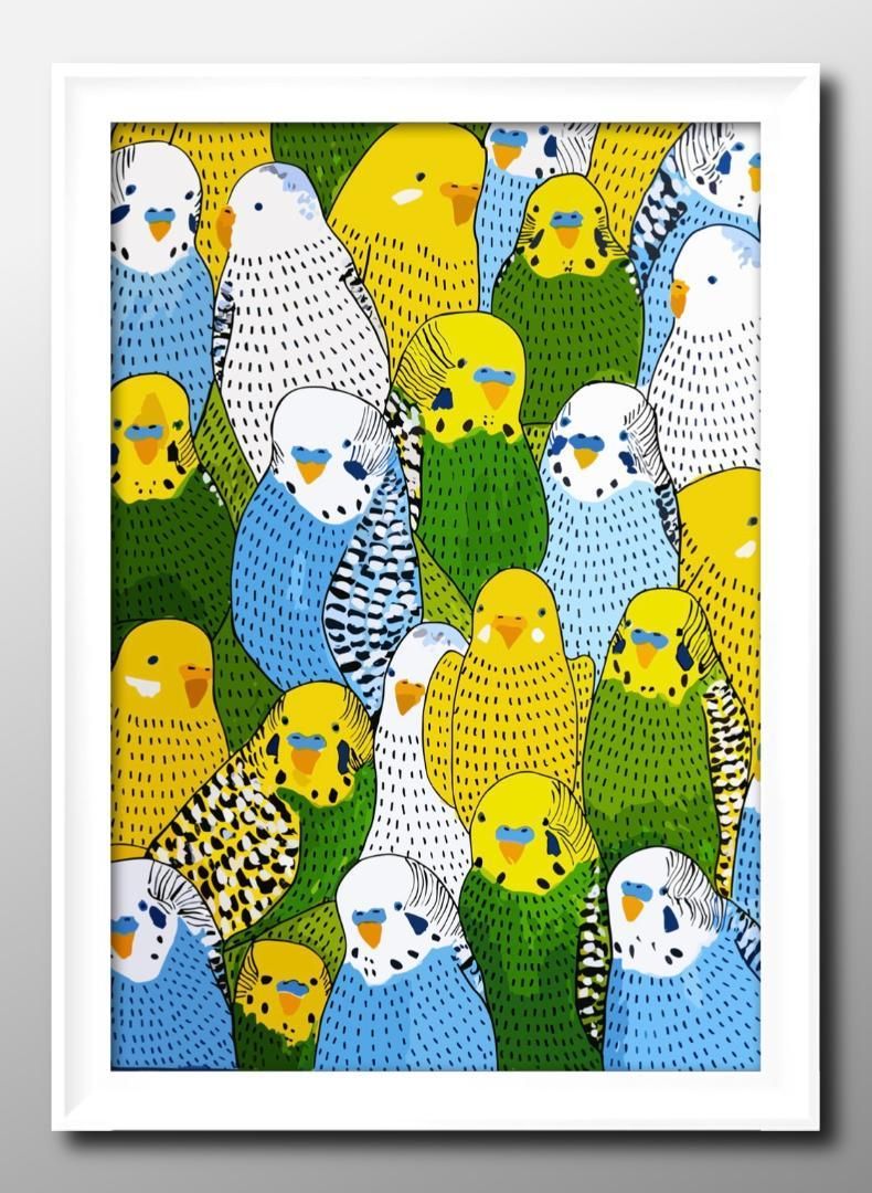 鳥 バード インコ A3 サイズ ポスター アート おしゃれ 絵画 インテリア 北欧 イラスト マット紙 艶消し アートパネル 額 フレーム デザイン 壁掛け ...