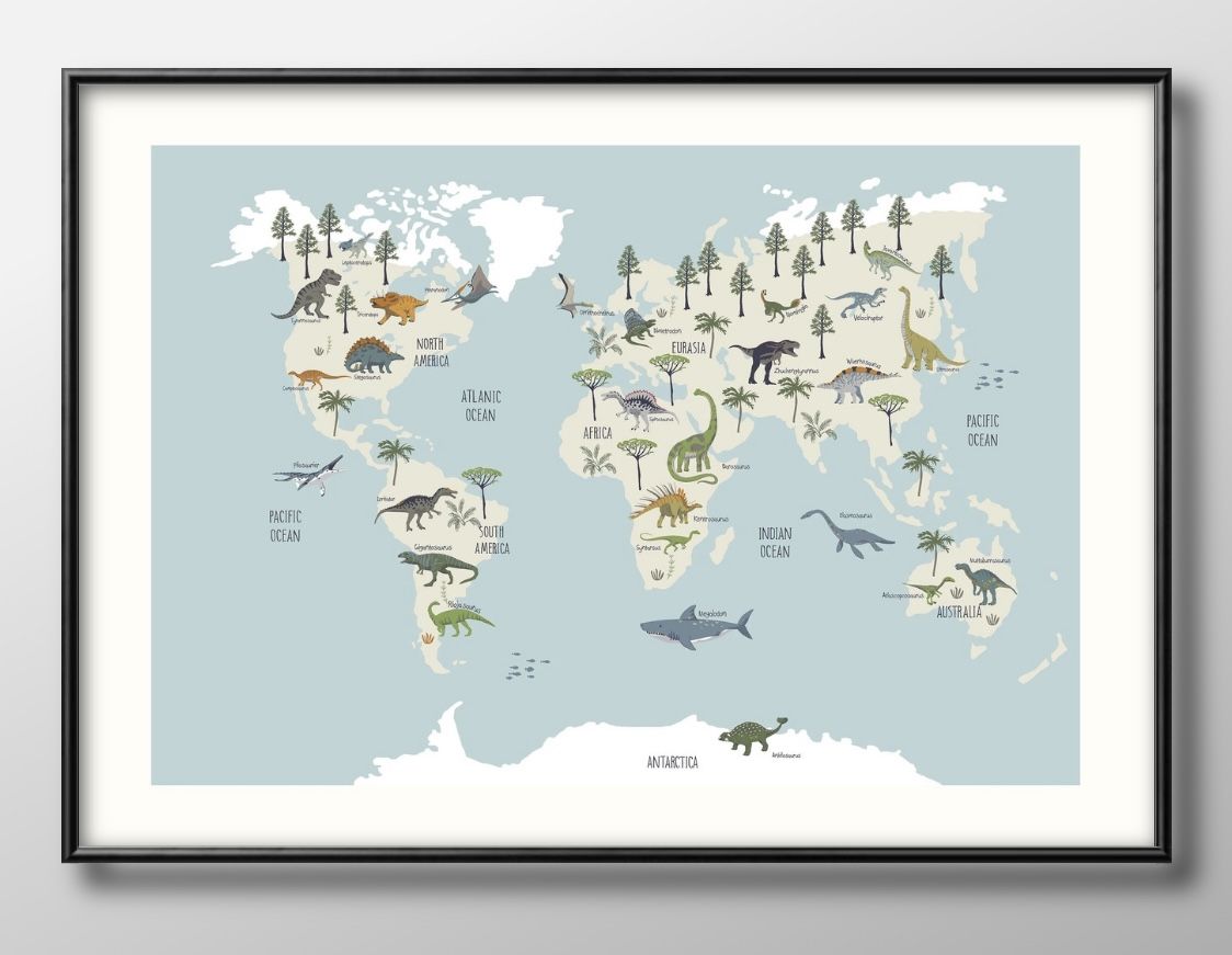 ダイナソー 恐竜分布図 ギッズ 子供部屋 A3 サイズ ポスター アート おしゃれ 絵画 インテリア 北欧 イラスト マット紙 艶消し アートパネル 額 フレー...